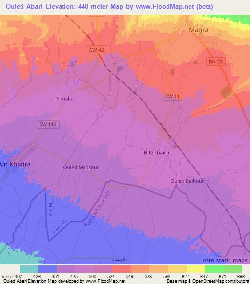 Ouled Abari,Algeria Elevation Map