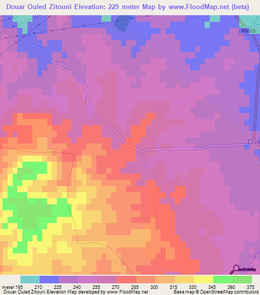 Douar Ouled Zitouni,Algeria Elevation Map