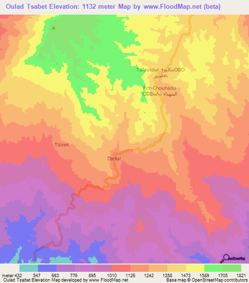 Oulad Tsabet,Algeria Elevation Map
