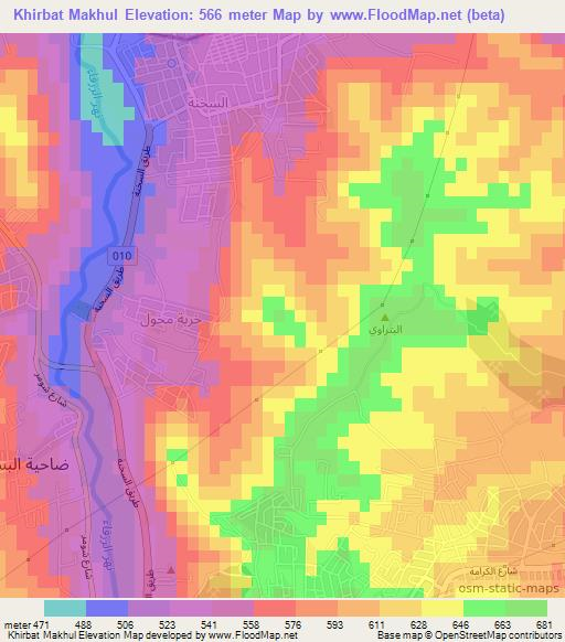 Khirbat Makhul,Jordan Elevation Map