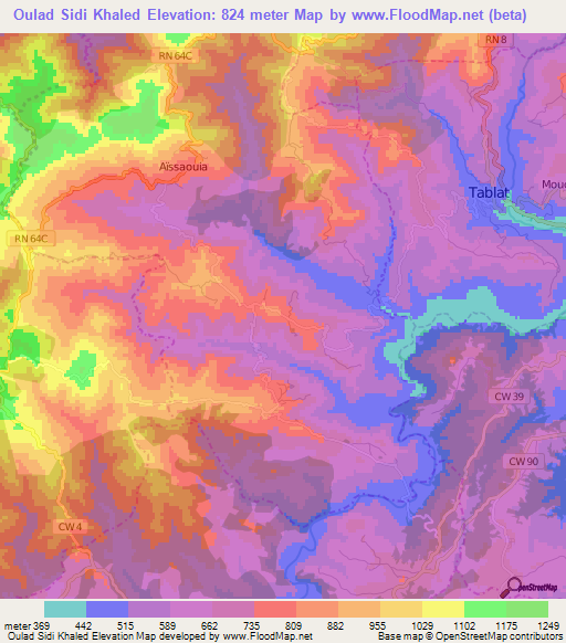Oulad Sidi Khaled,Algeria Elevation Map
