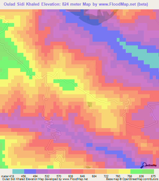 Oulad Sidi Khaled,Algeria Elevation Map
