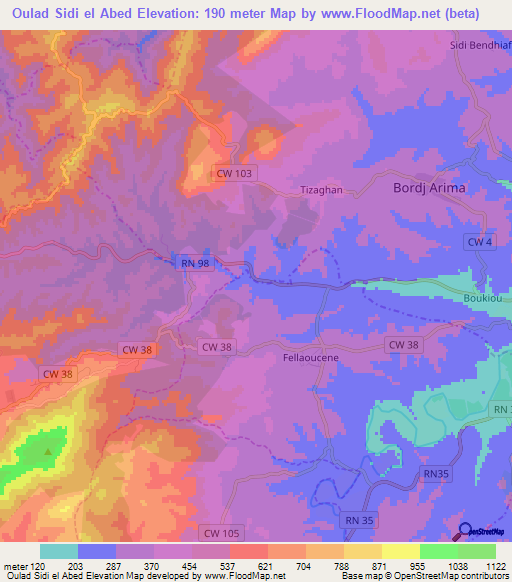 Oulad Sidi el Abed,Algeria Elevation Map