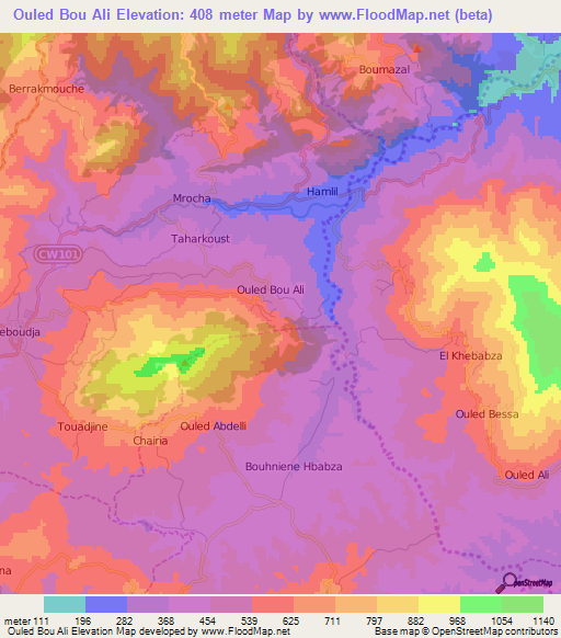 Ouled Bou Ali,Algeria Elevation Map