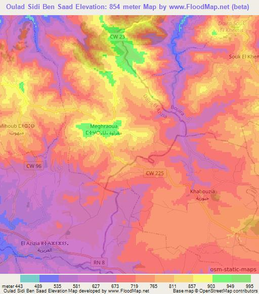 Oulad Sidi Ben Saad,Algeria Elevation Map