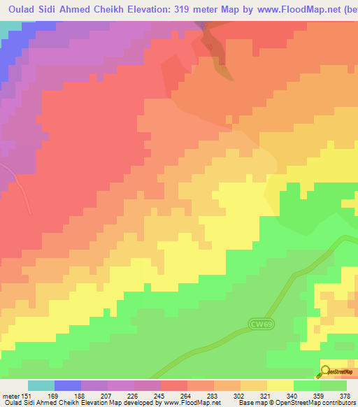 Oulad Sidi Ahmed Cheikh,Algeria Elevation Map