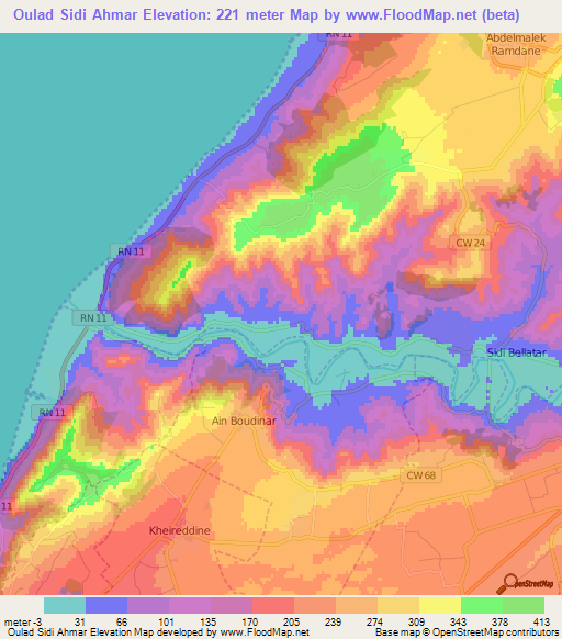 Oulad Sidi Ahmar,Algeria Elevation Map