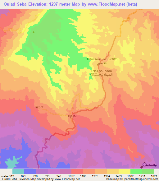 Oulad Seba,Algeria Elevation Map