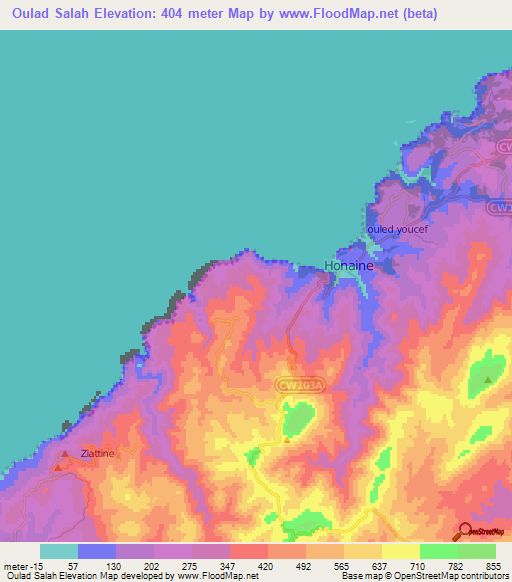 Oulad Salah,Algeria Elevation Map