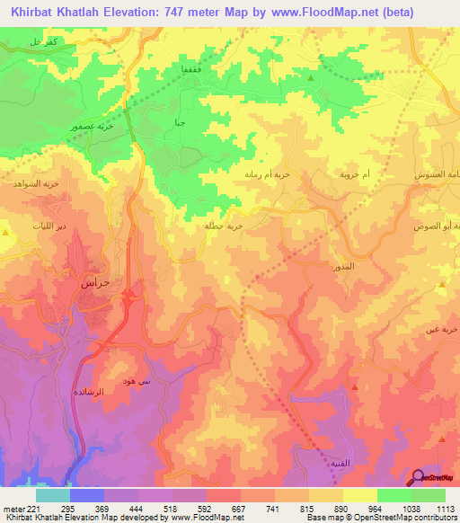 Khirbat Khatlah,Jordan Elevation Map