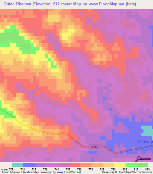 Oulad Rhenam,Algeria Elevation Map