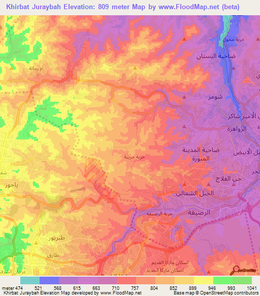 Khirbat Juraybah,Jordan Elevation Map