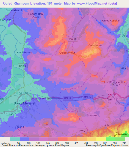 Ouled Rhamoun,Algeria Elevation Map