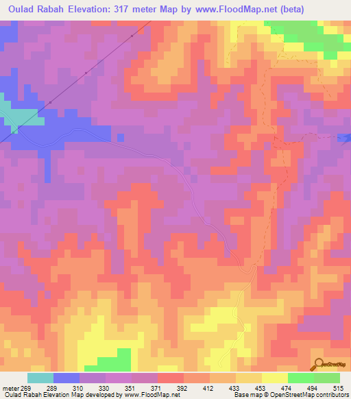 Oulad Rabah,Algeria Elevation Map