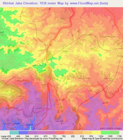Khirbat Jaba,Jordan Elevation Map