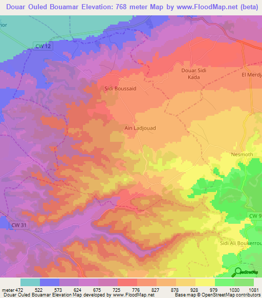 Douar Ouled Bouamar,Algeria Elevation Map