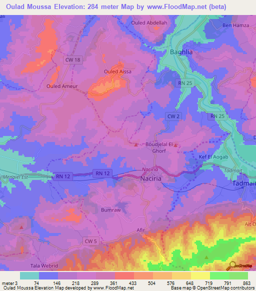 Oulad Moussa,Algeria Elevation Map