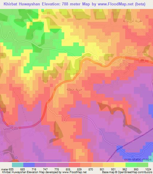 Khirbat Huwayshan,Jordan Elevation Map