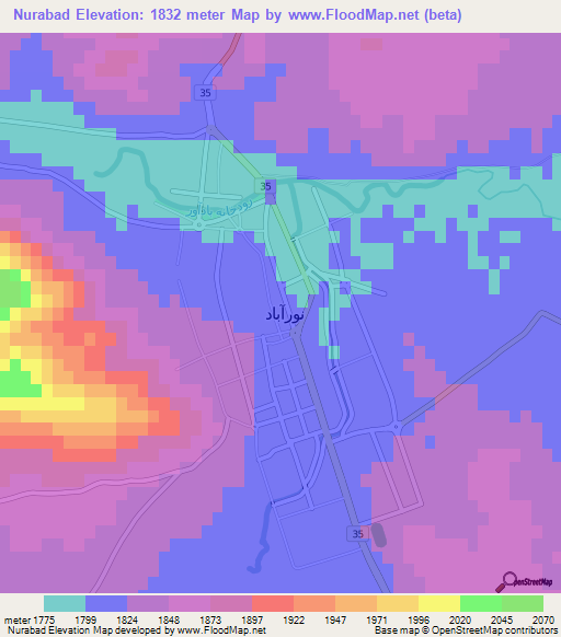 Nurabad,Iran Elevation Map