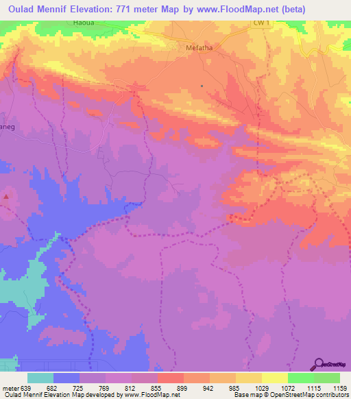 Oulad Mennif,Algeria Elevation Map