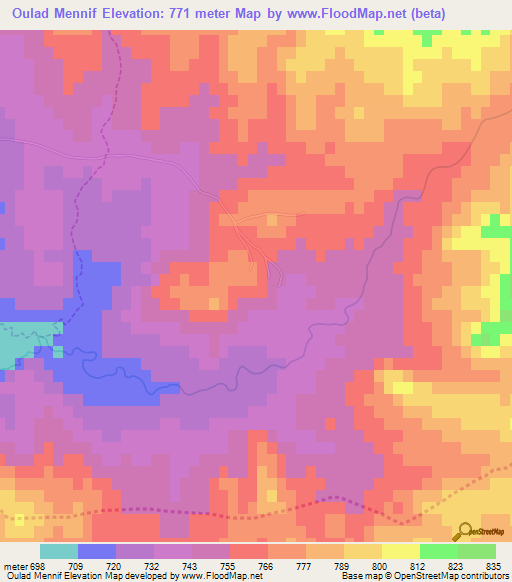 Oulad Mennif,Algeria Elevation Map