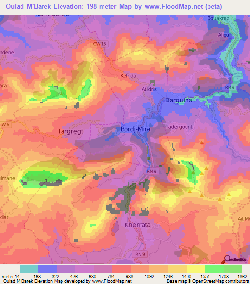 Oulad M'Barek,Algeria Elevation Map