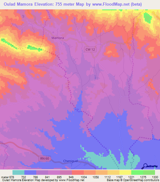 Oulad Mamora,Algeria Elevation Map