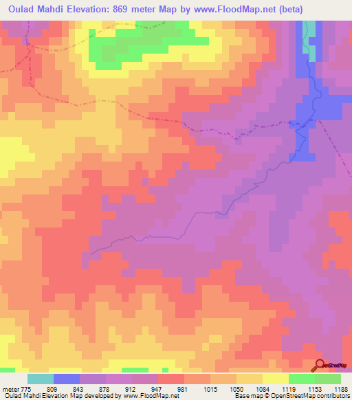 Oulad Mahdi,Algeria Elevation Map