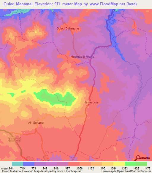Oulad Mahamel,Algeria Elevation Map