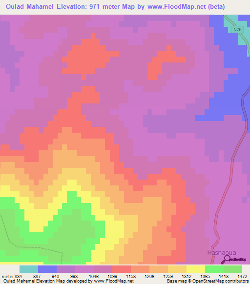 Oulad Mahamel,Algeria Elevation Map