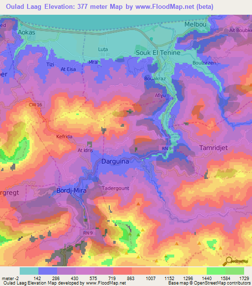 Oulad Laag,Algeria Elevation Map