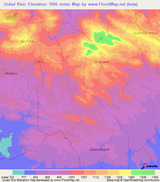 Oulad Ktsir,Algeria Elevation Map