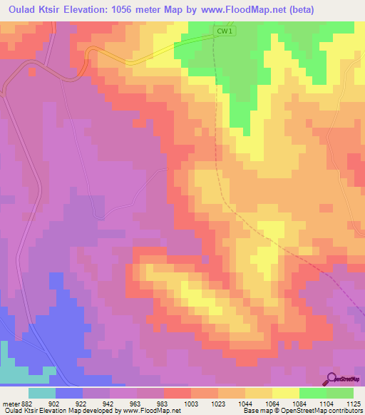 Oulad Ktsir,Algeria Elevation Map