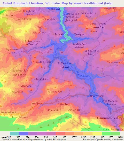 Oulad Khoufach,Algeria Elevation Map