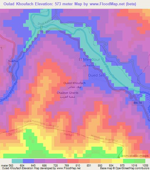 Oulad Khoufach,Algeria Elevation Map