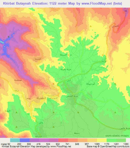 Khirbat Butaynah,Jordan Elevation Map
