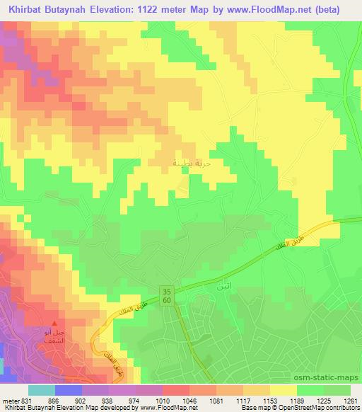Khirbat Butaynah,Jordan Elevation Map