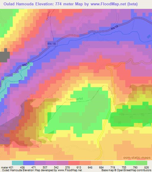 Oulad Hamouda,Algeria Elevation Map