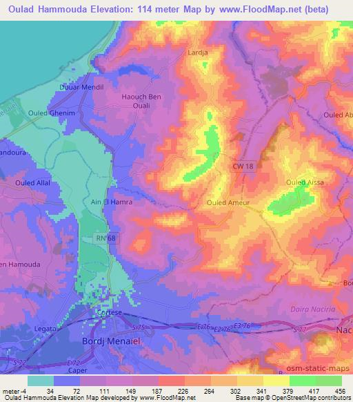 Oulad Hammouda,Algeria Elevation Map