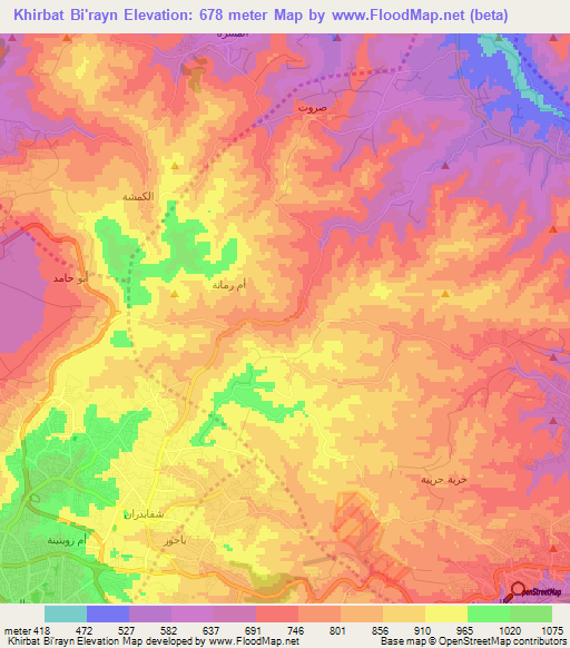 Khirbat Bi'rayn,Jordan Elevation Map