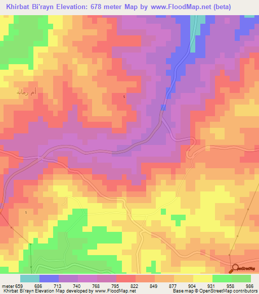 Khirbat Bi'rayn,Jordan Elevation Map