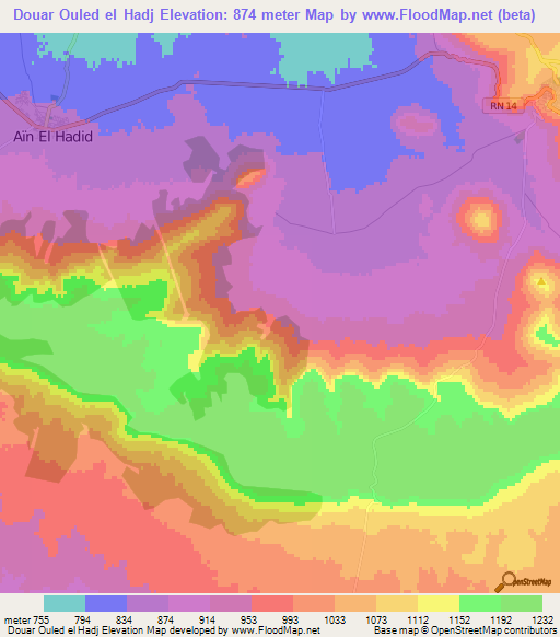 Douar Ouled el Hadj,Algeria Elevation Map