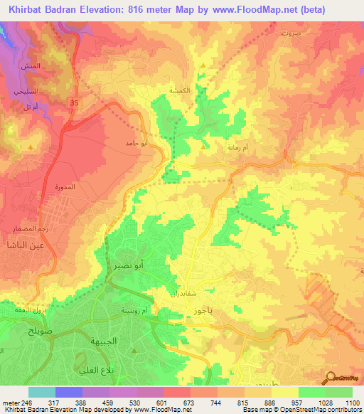 Khirbat Badran,Jordan Elevation Map
