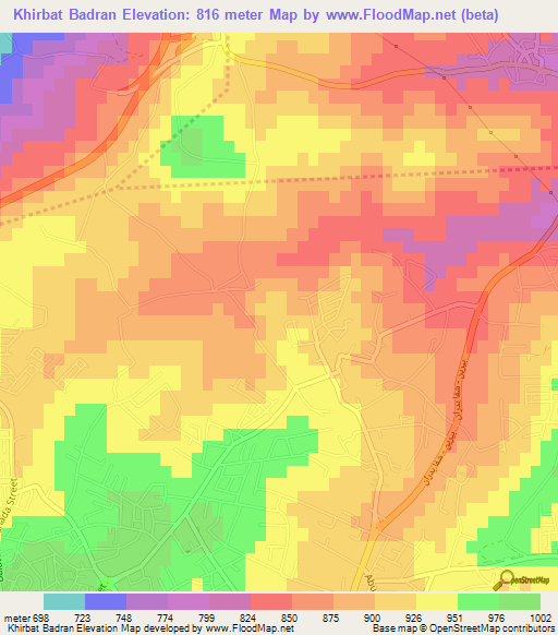 Khirbat Badran,Jordan Elevation Map