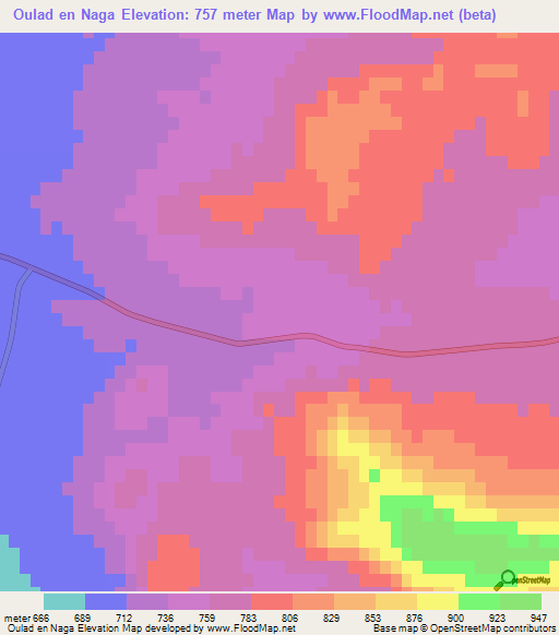 Oulad en Naga,Algeria Elevation Map