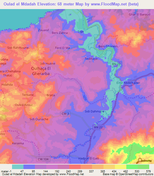 Oulad el Mdadah,Algeria Elevation Map