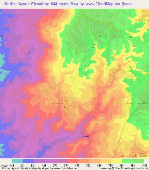 Khirbat Ayyub,Jordan Elevation Map
