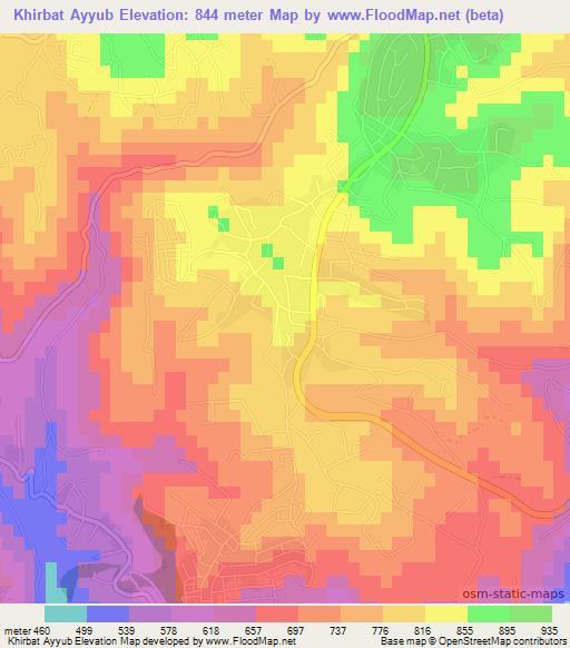 Khirbat Ayyub,Jordan Elevation Map