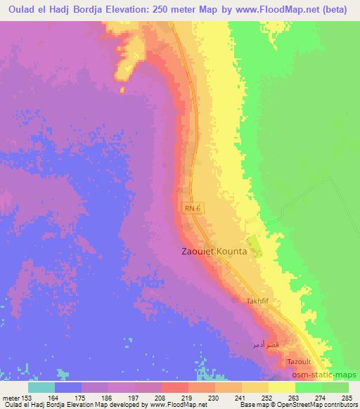 Oulad el Hadj Bordja,Algeria Elevation Map
