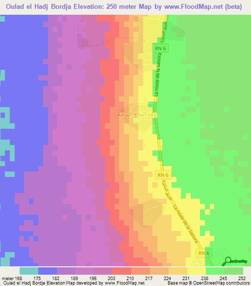 Oulad el Hadj Bordja,Algeria Elevation Map